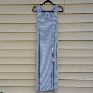 CAbi Striped Tank Maxi Dress in Gray and White with Side Tie